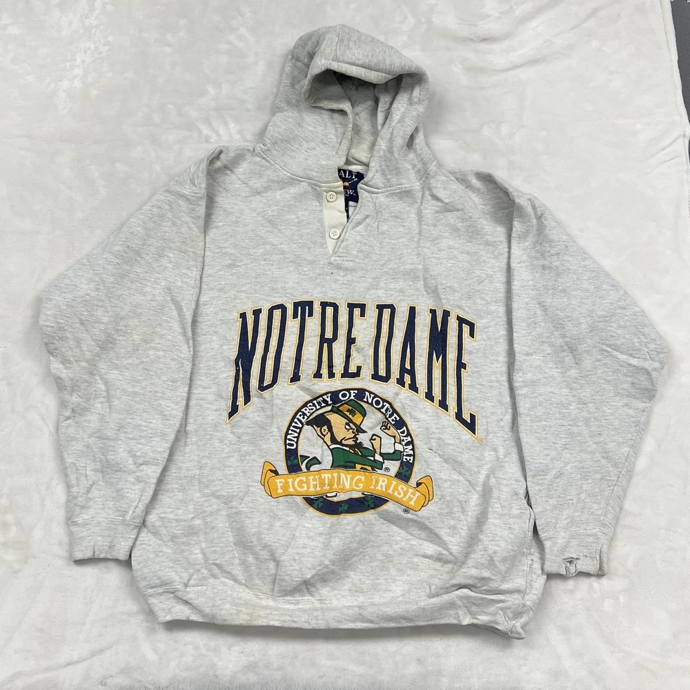 Galt Crew Notre Dame Hoodie Mens Large Gray Fighting Irish Henley Sweatshirt